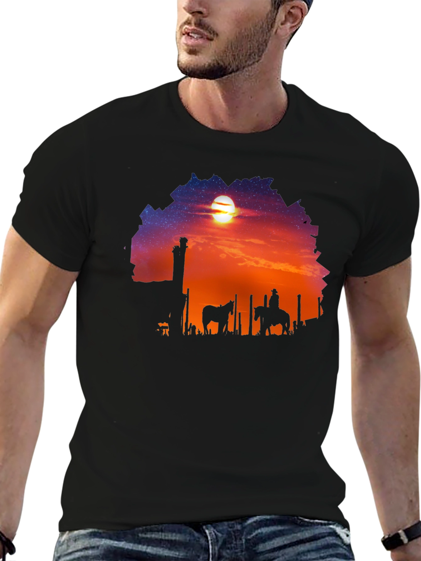 Camiseta Negra Sunset Vaquero