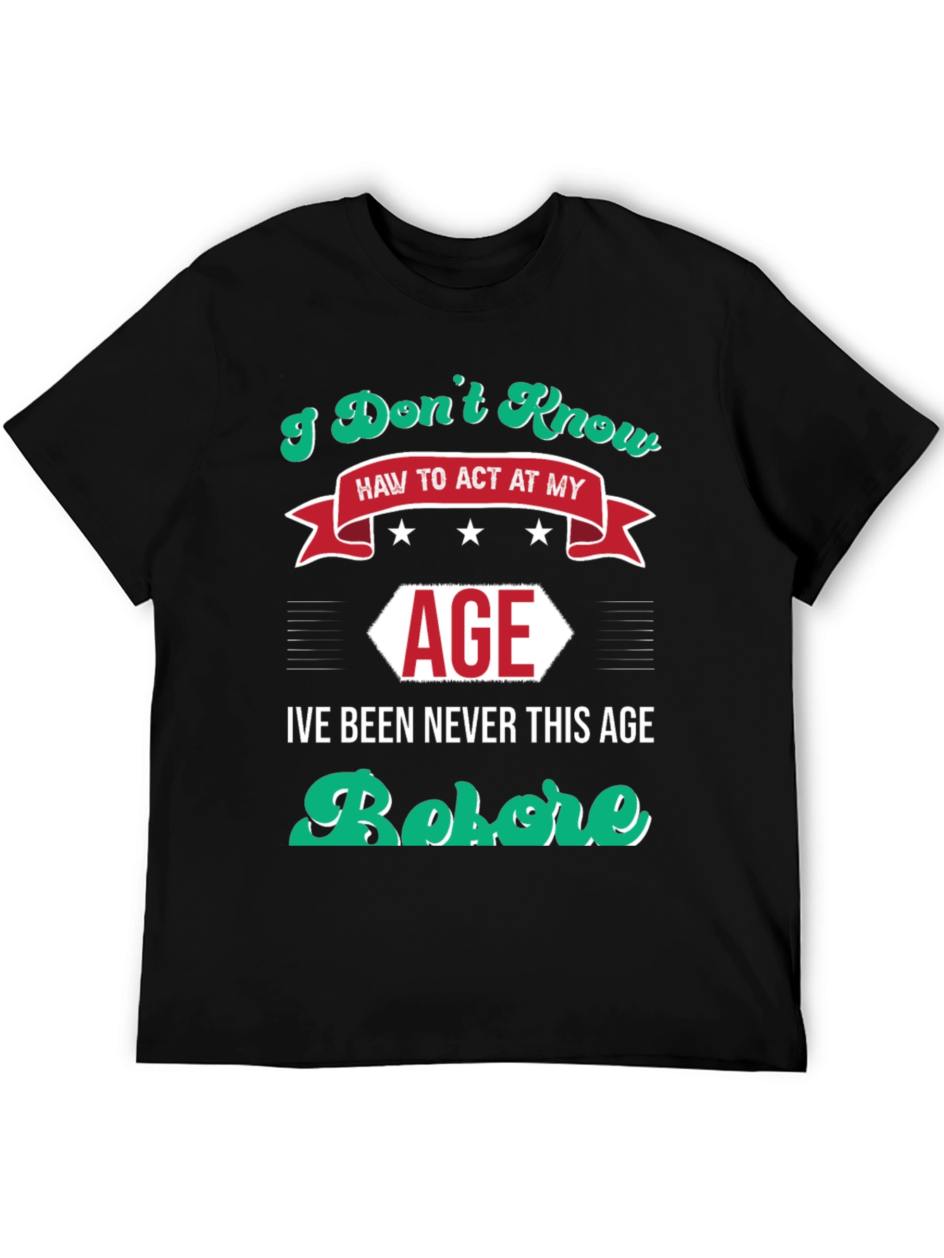 Camiseta Negra con Diseño Humorístico de Edad