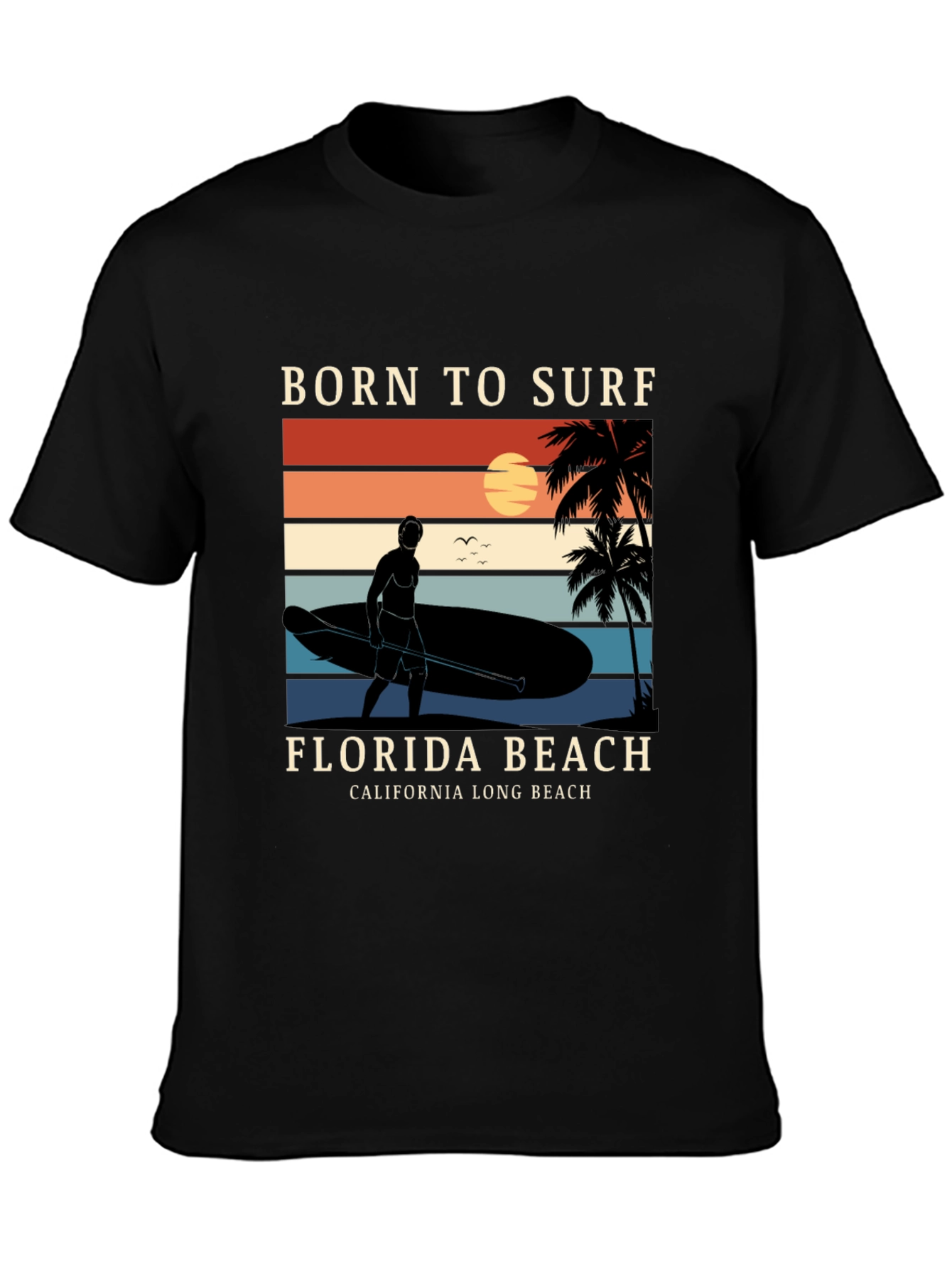 Camiseta Negra Born to Surf Playa California