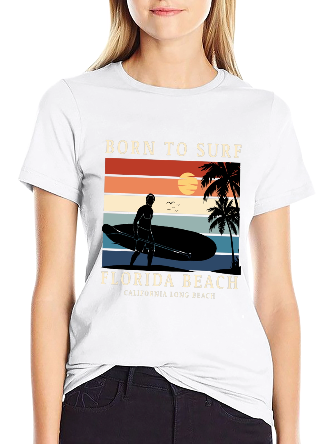 Camiseta Negra Born to Surf Playa California
