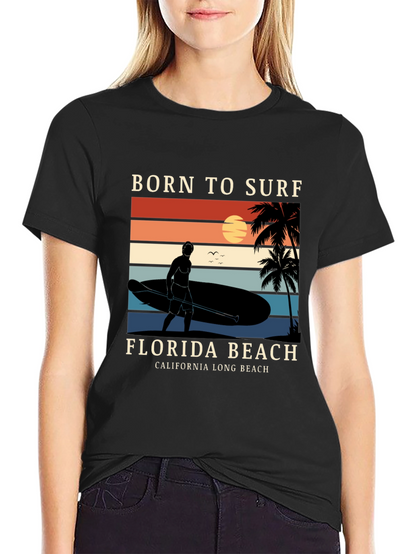 Camiseta Negra Born to Surf Playa California