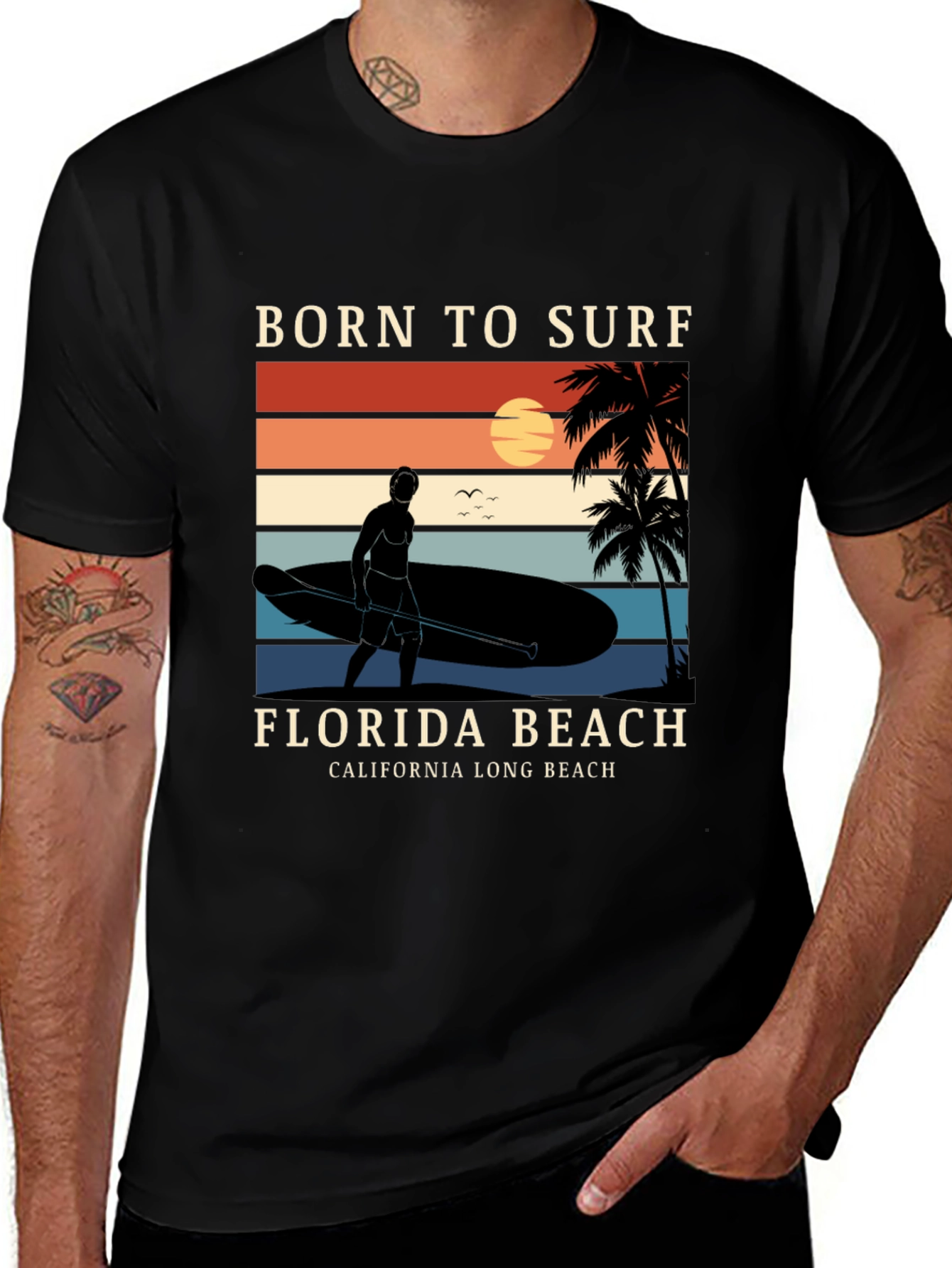 Camiseta Negra Born to Surf Playa California