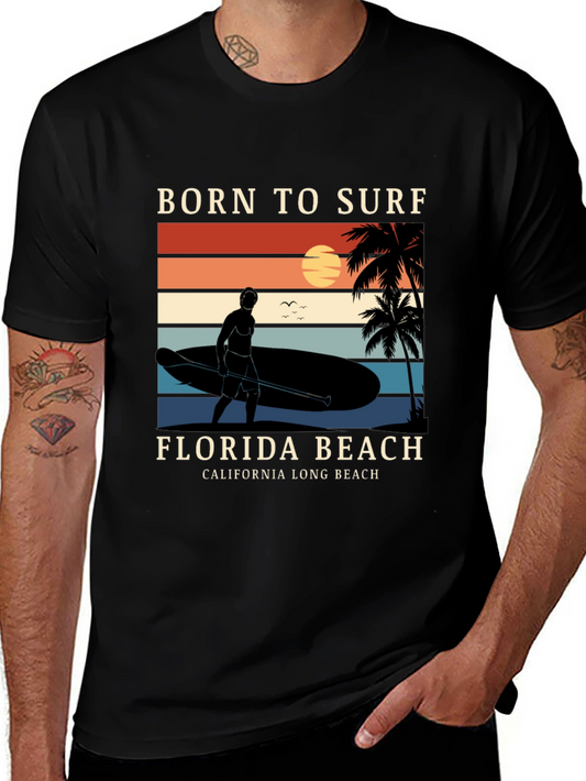 Camiseta Negra Born to Surf Playa California