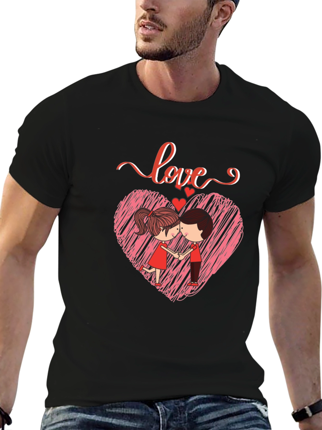Camiseta Negra con Diseño de Amor Romántico