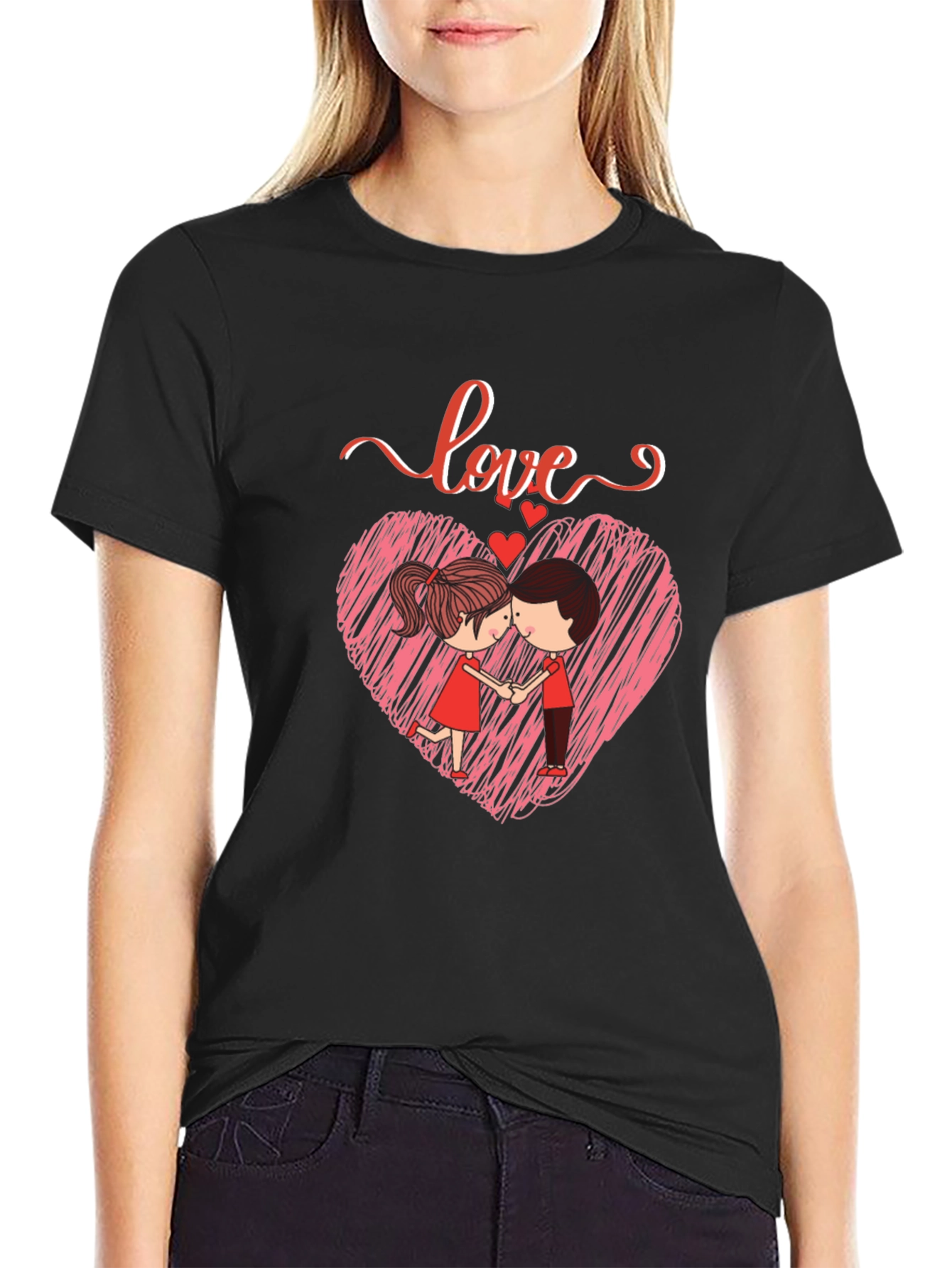 Camiseta Negra con Diseño de Amor Romántico