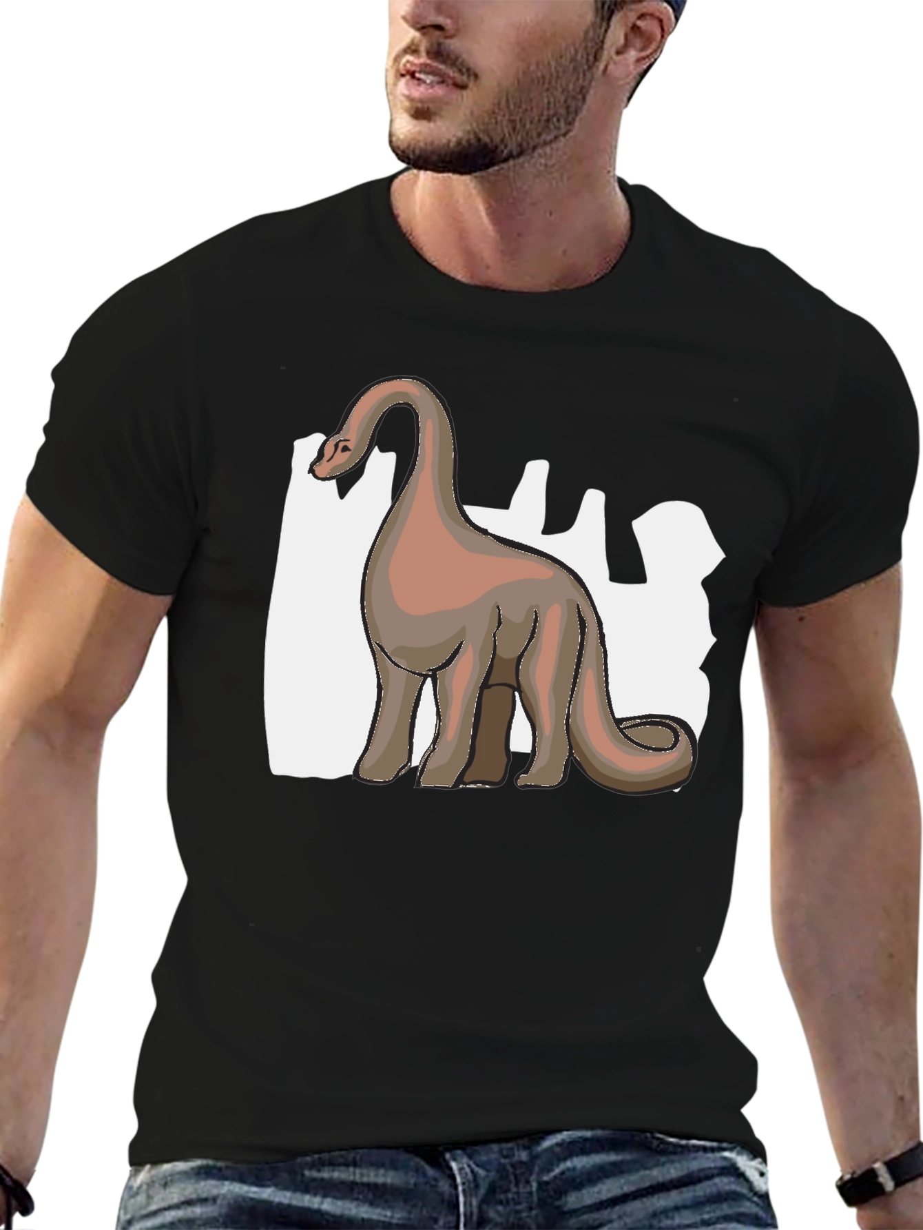 Camiseta Negra Dinosaurio Cuello Largo Diseño Único