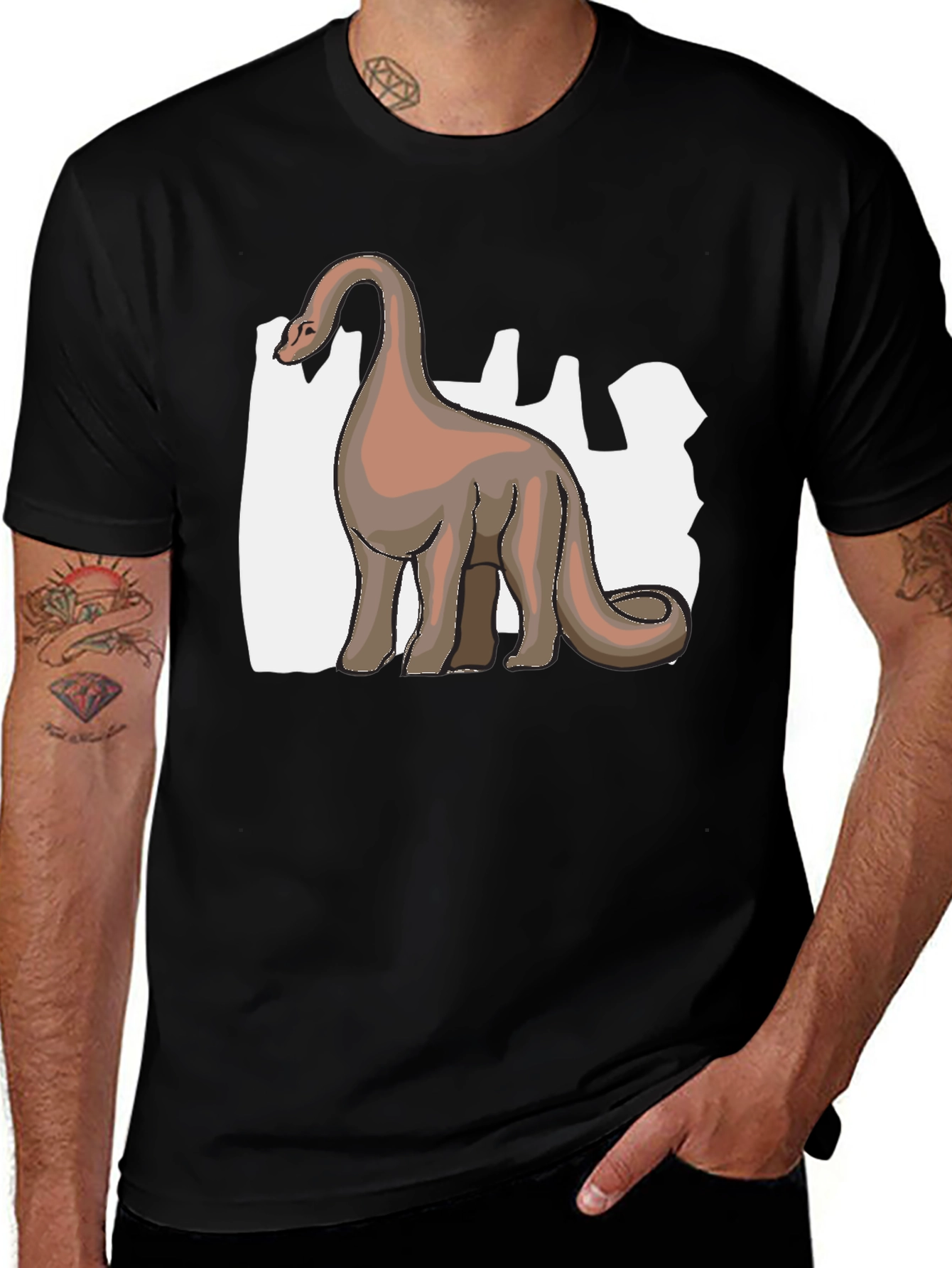 Camiseta Negra Dinosaurio Cuello Largo Diseño Único