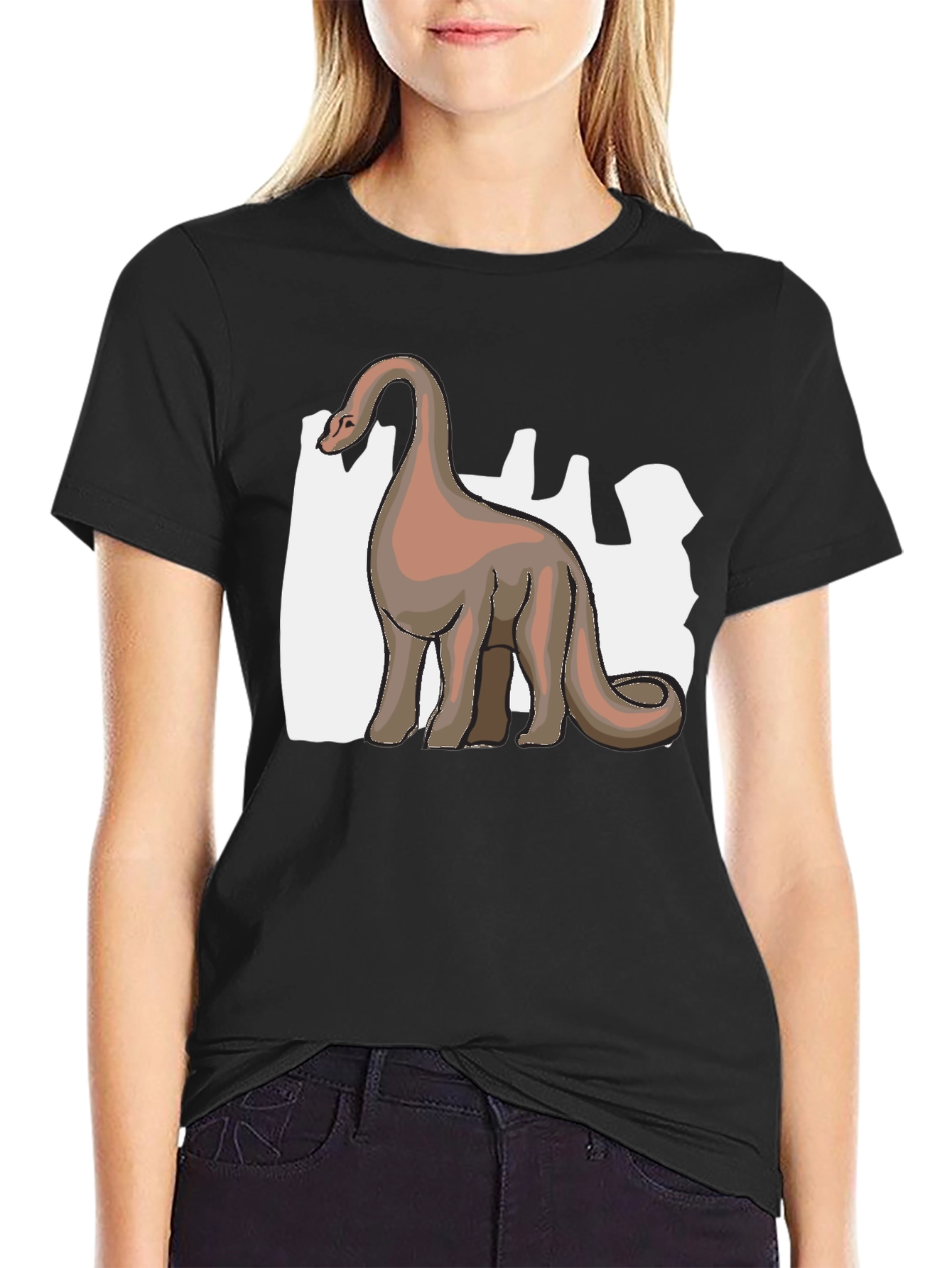 Camiseta Negra Dinosaurio Cuello Largo Diseño Único