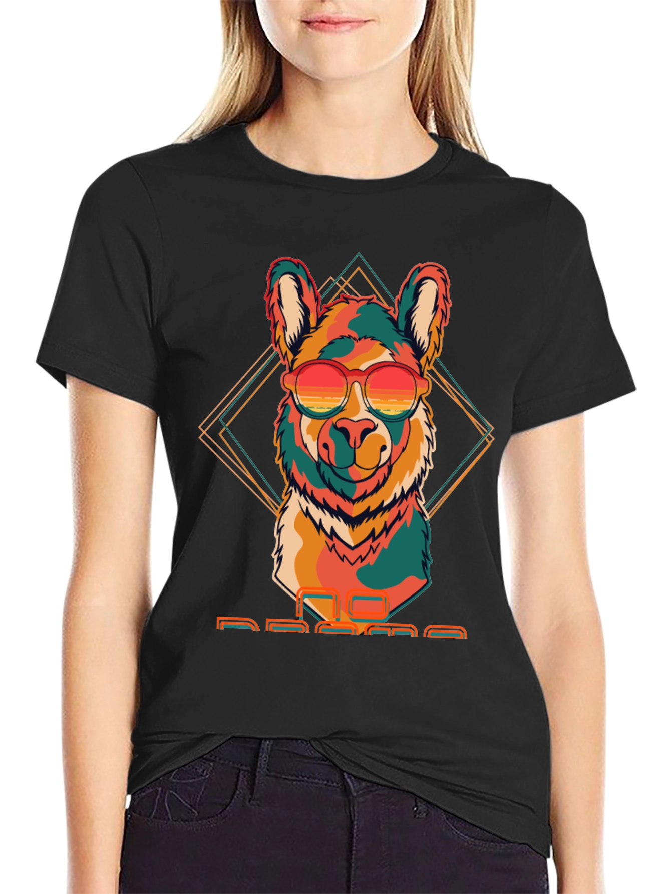 Camiseta Negra con Llama Retro con Gafas de Sol