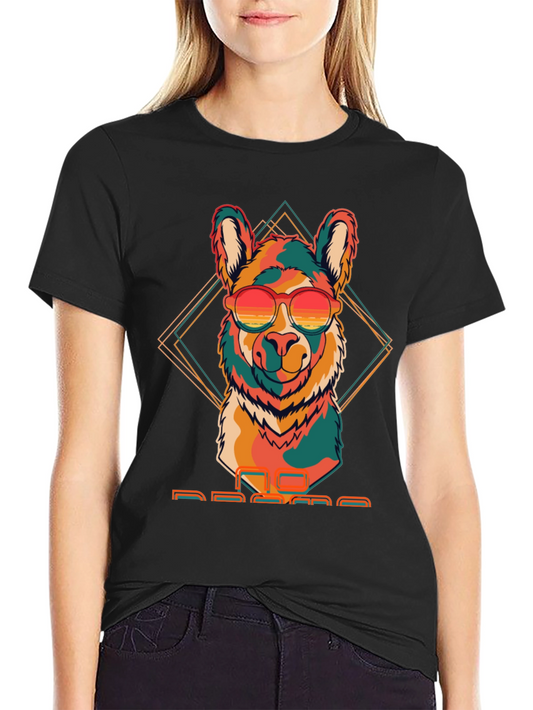 Camiseta Negra con Llama Retro con Gafas de Sol