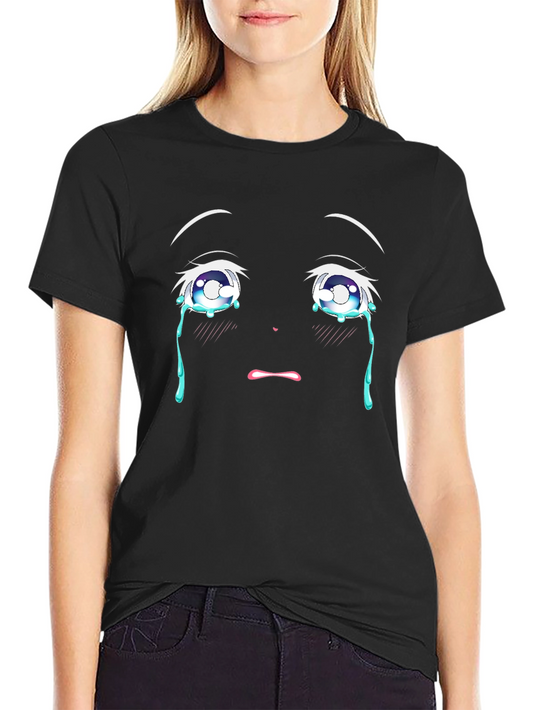 Camiseta Negra con Diseño de Ojos de Anime Llorando