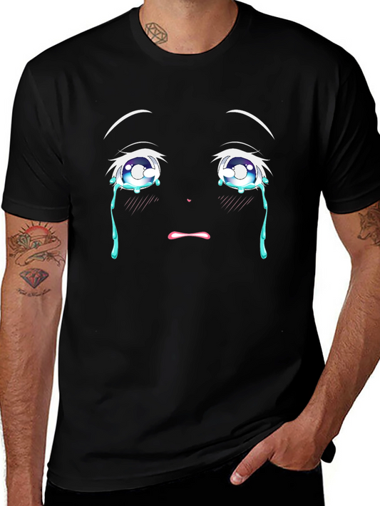 Camiseta Negra con Diseño de Ojos de Anime Llorando