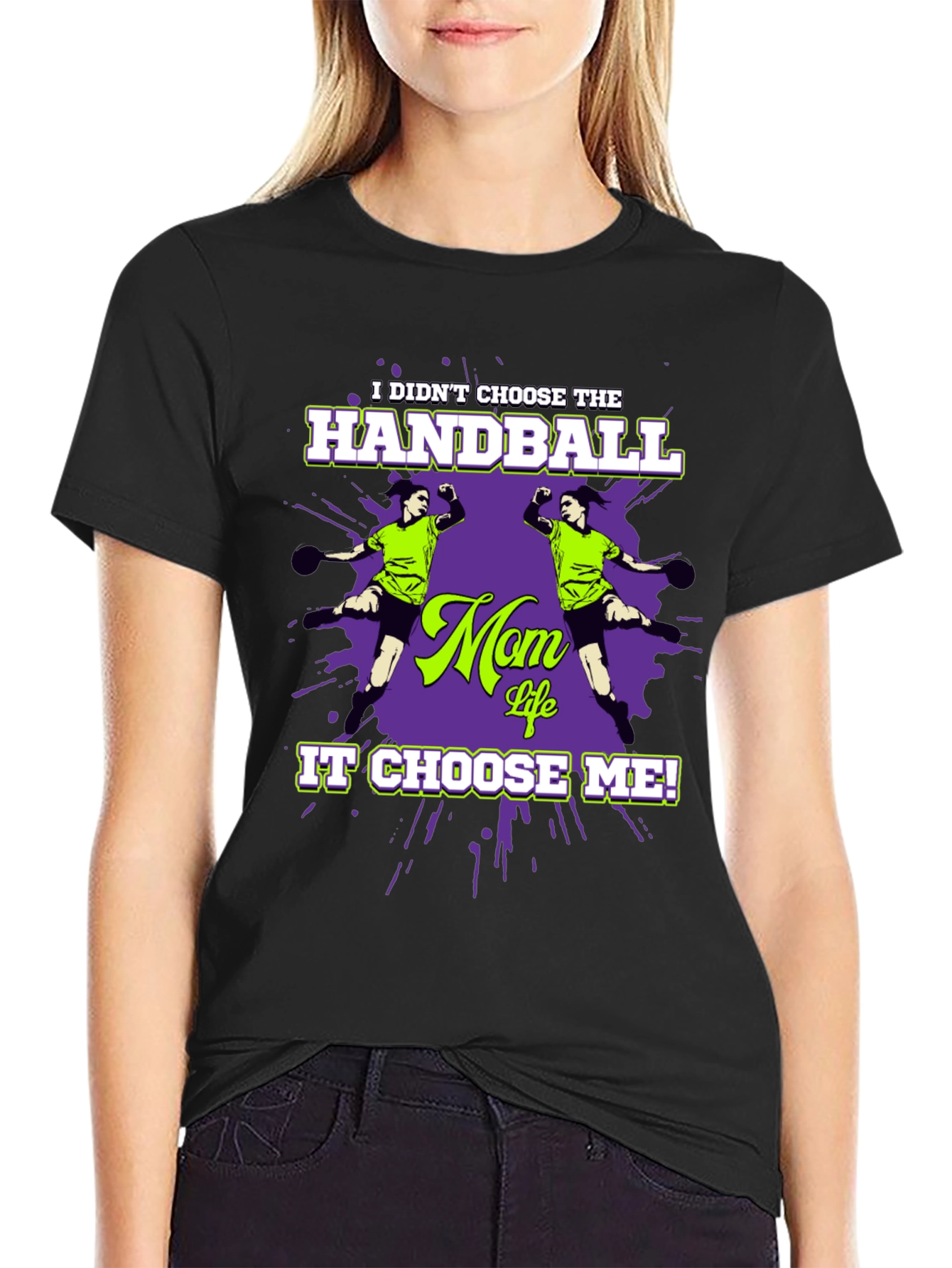 Camiseta Negra Humorística Balonmano para Mamá