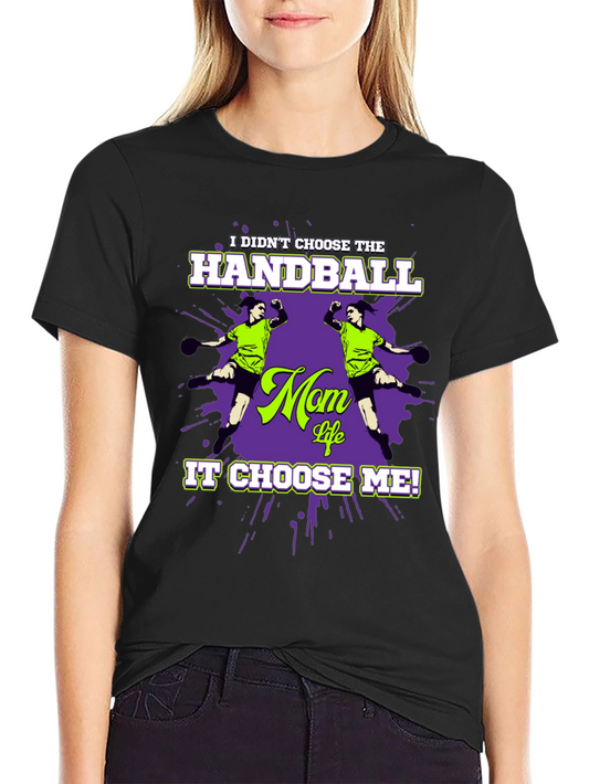 Camiseta Negra Humorística Balonmano para Mamá