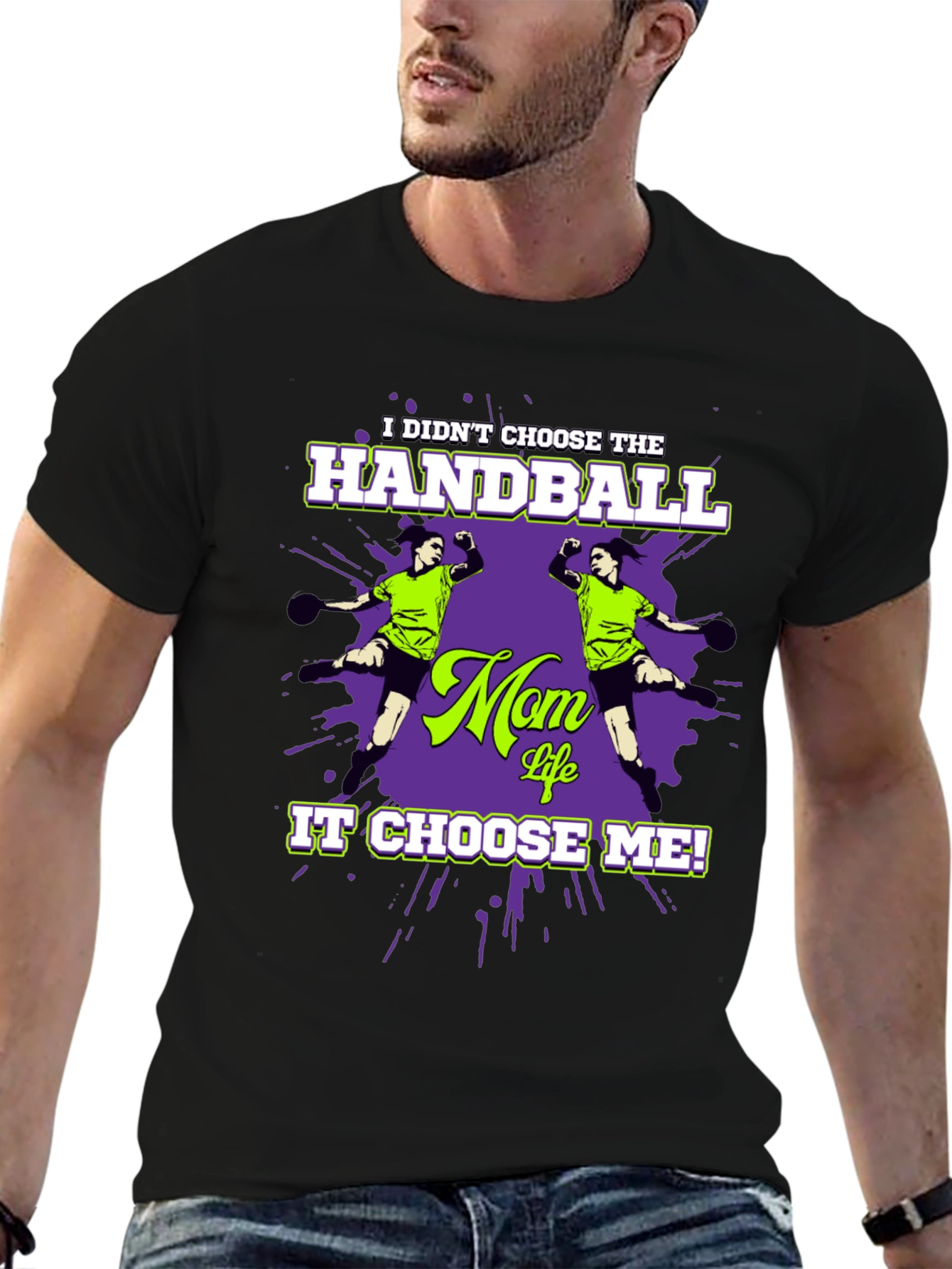 Camiseta Negra Humorística Balonmano para Mamá