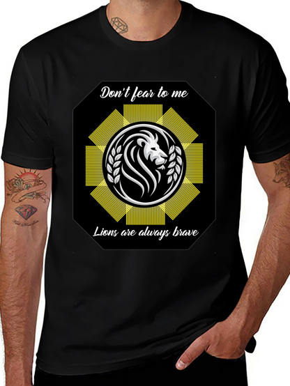Camiseta Negra con Diseño de León Valiente