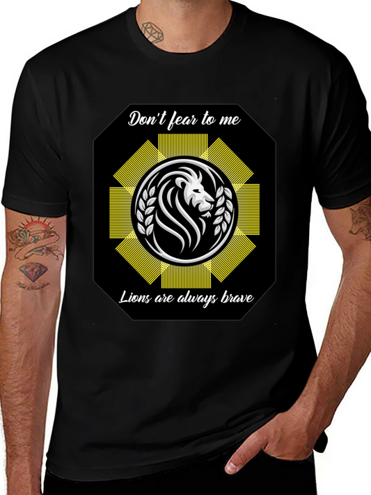 Camiseta Negra con Diseño de León Valiente