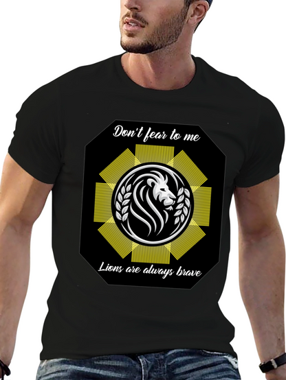 Camiseta Negra con Diseño de León Valiente