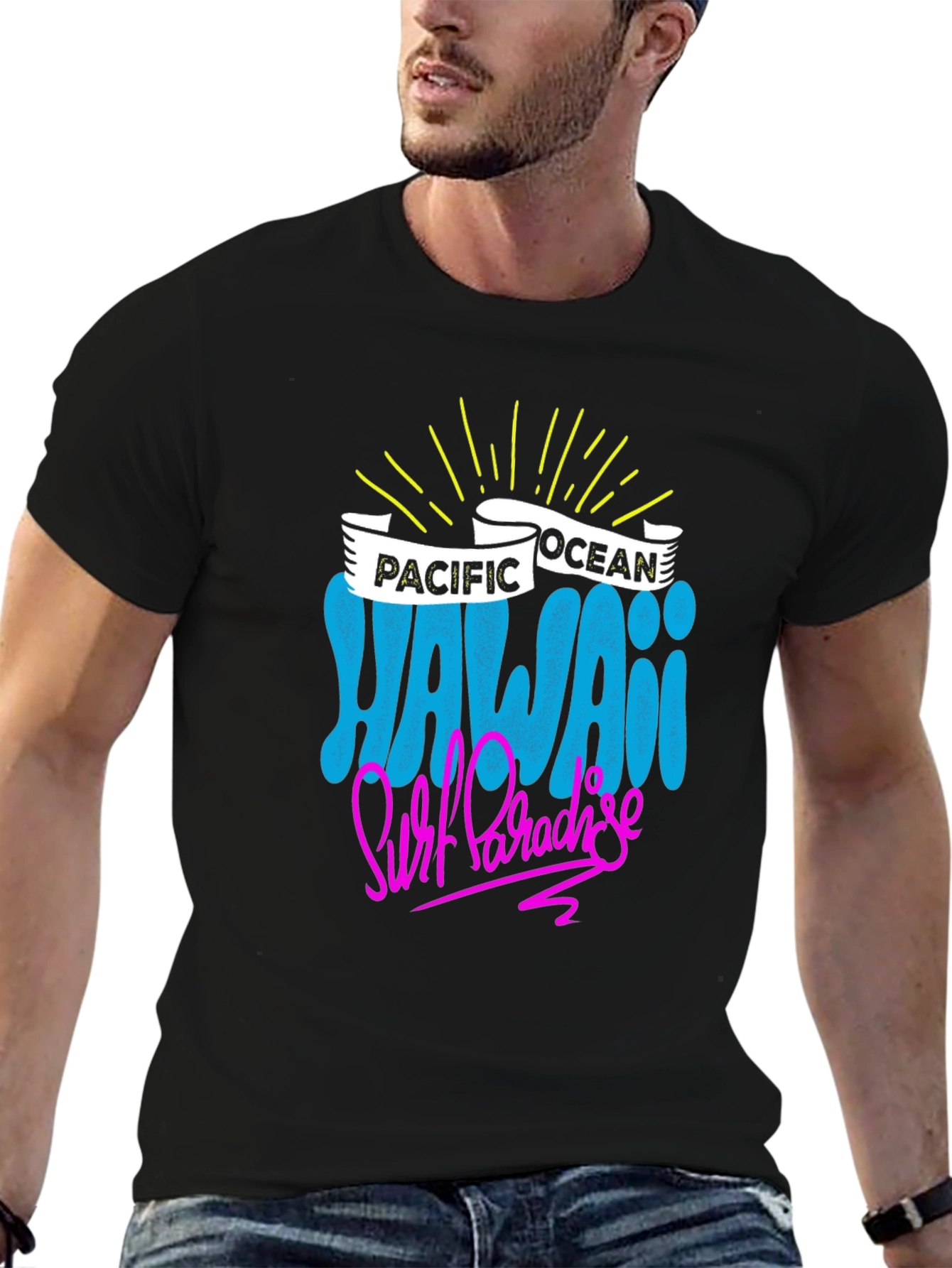 Camiseta Negra Hawaii Surf Paradise