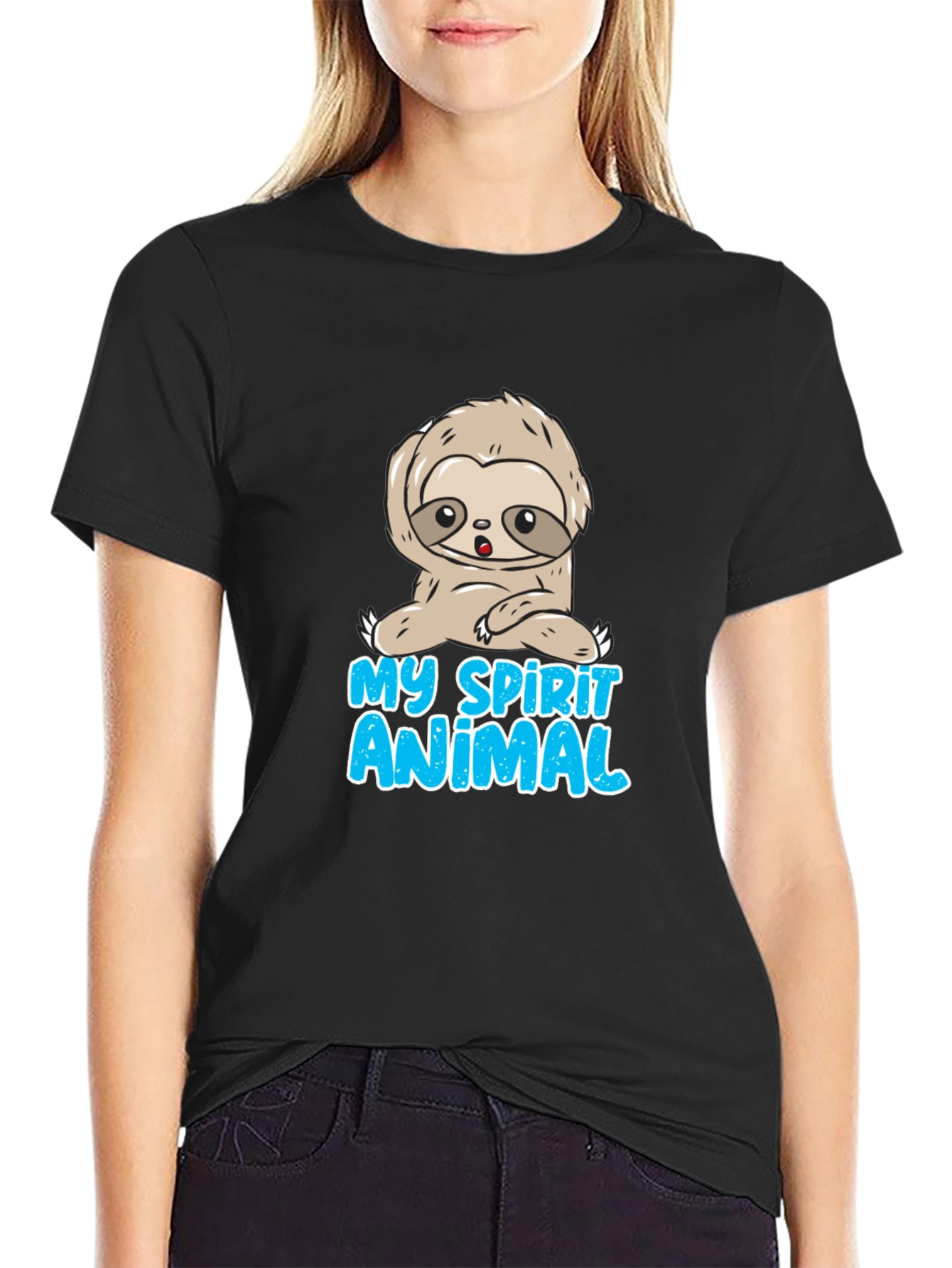 Camiseta Negra Mi Animal Espiritual Perezoso