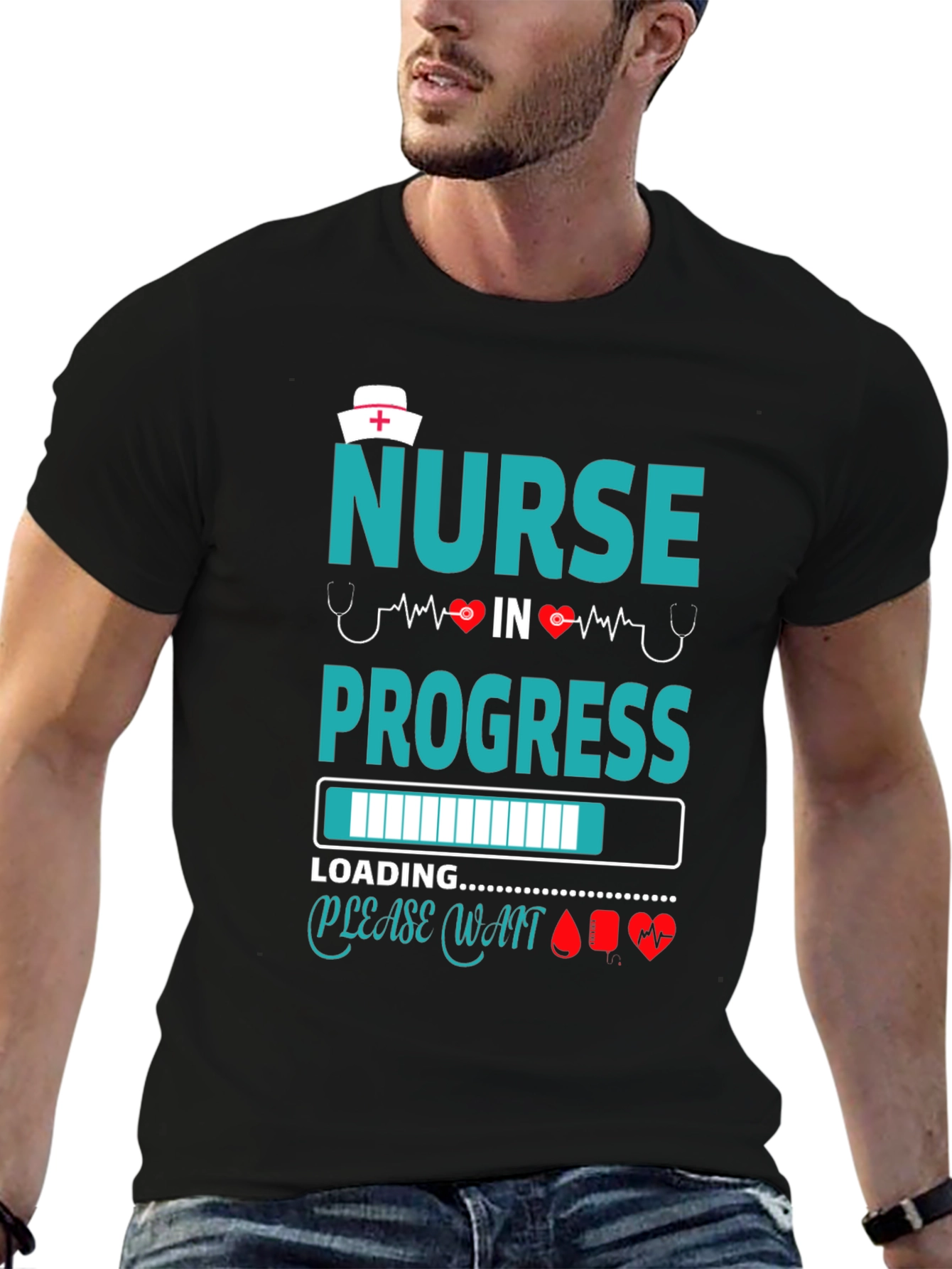 Camiseta Negra: Enfermera en Progreso - Diseño Médico