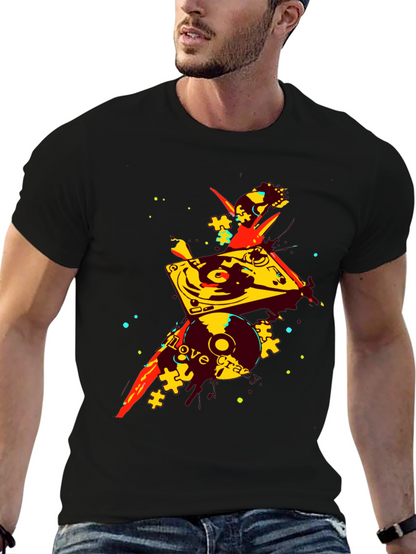 Camiseta Negra con Diseño Abstracto de DJ