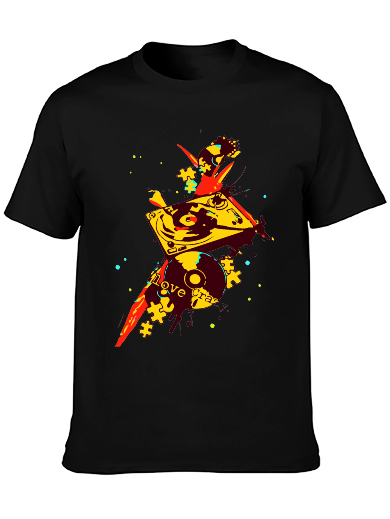 Camiseta Negra con Diseño Abstracto de DJ
