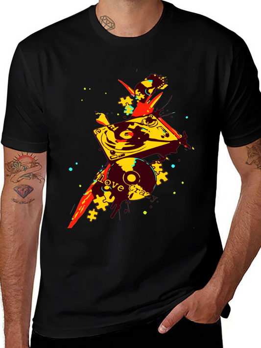Camiseta Negra con Diseño Abstracto de DJ