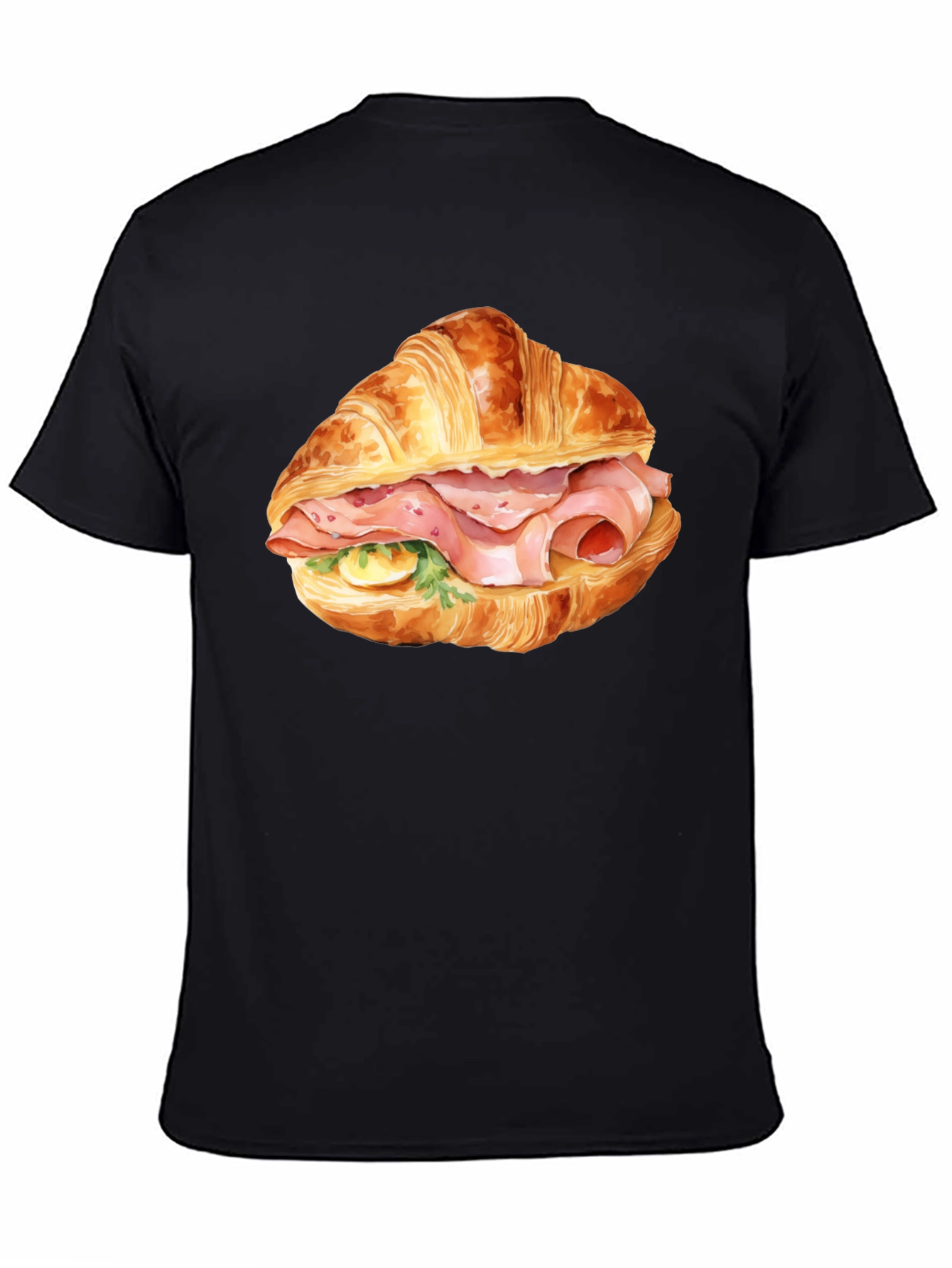 Camiseta Negra Estampada Croissant con Jamón