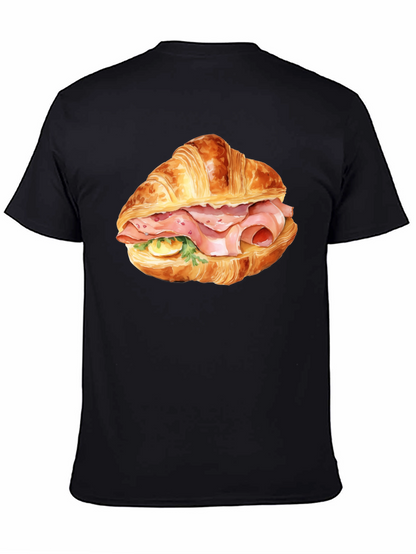 Camiseta Negra Estampada Croissant con Jamón