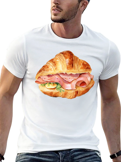 Camiseta Negra Estampada Croissant con Jamón