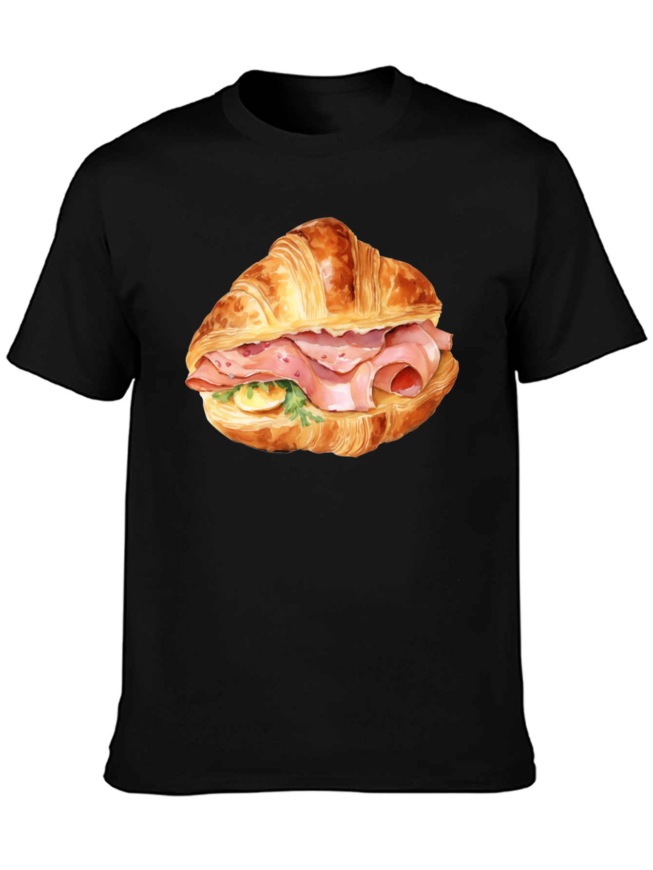 Camiseta Negra Estampada Croissant con Jamón