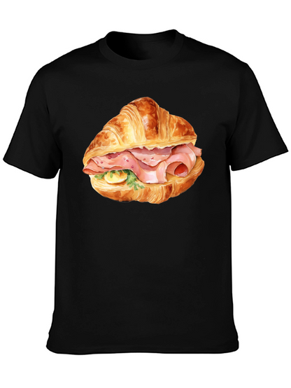 Camiseta Negra Estampada Croissant con Jamón