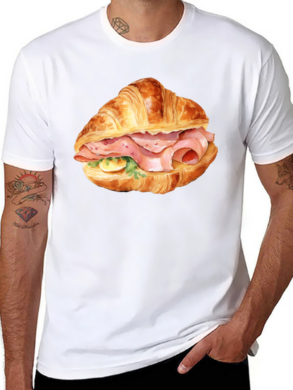 Camiseta Negra Estampada Croissant con Jamón