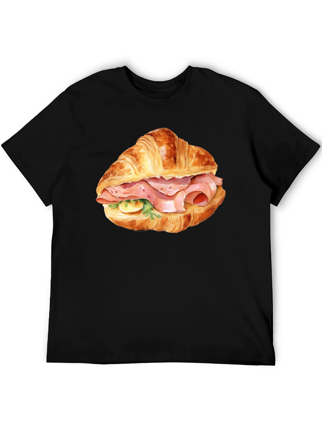 Camiseta Negra Estampada Croissant con Jamón