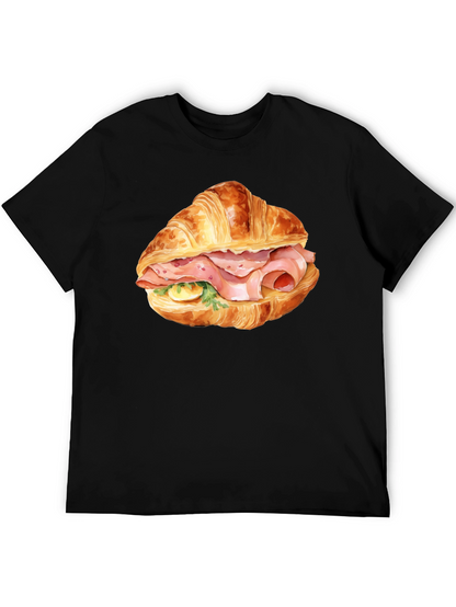 Camiseta Negra Estampada Croissant con Jamón