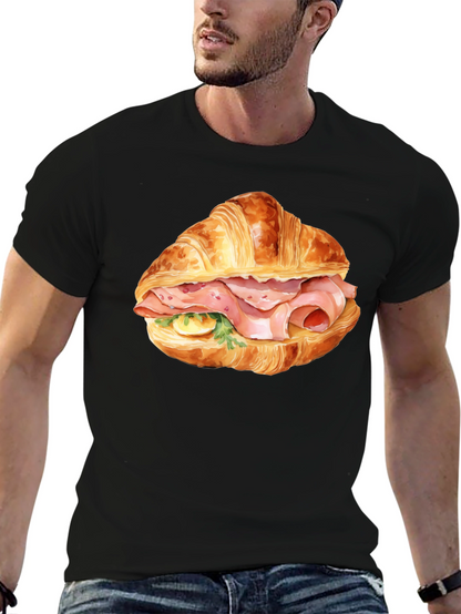 Camiseta Negra Estampada Croissant con Jamón