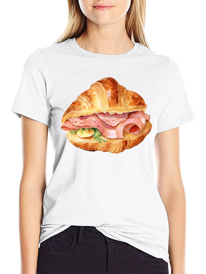 Camiseta Negra Estampada Croissant con Jamón
