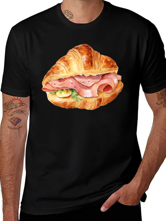 Camiseta Negra Estampada Croissant con Jamón