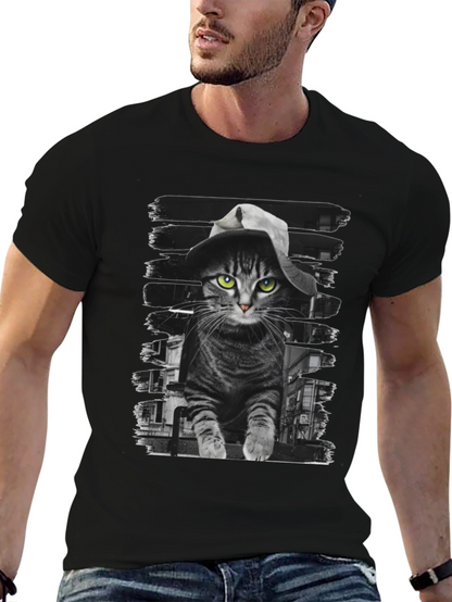 Camiseta Negra con Gato Detective