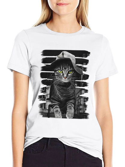 Camiseta Negra con Gato Detective