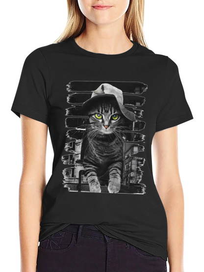 Camiseta Negra con Gato Detective