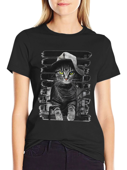 Camiseta Negra con Gato Detective
