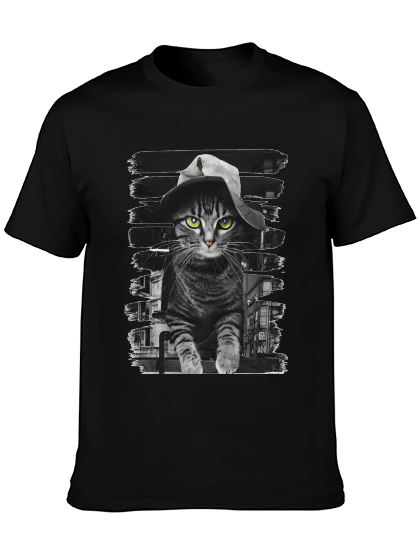 Camiseta Negra con Gato Detective