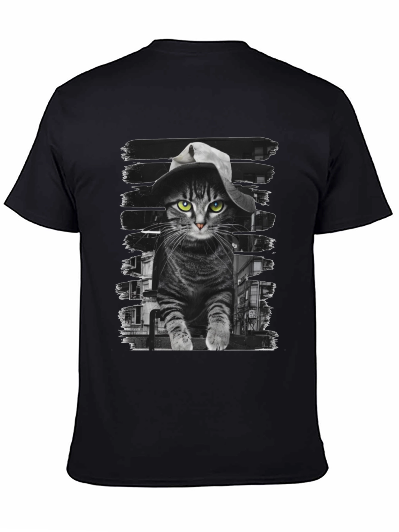 Camiseta Negra con Gato Detective