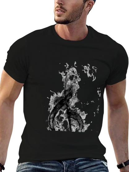 Camiseta Negra con Diseño Abstracto en Blanco y Negro