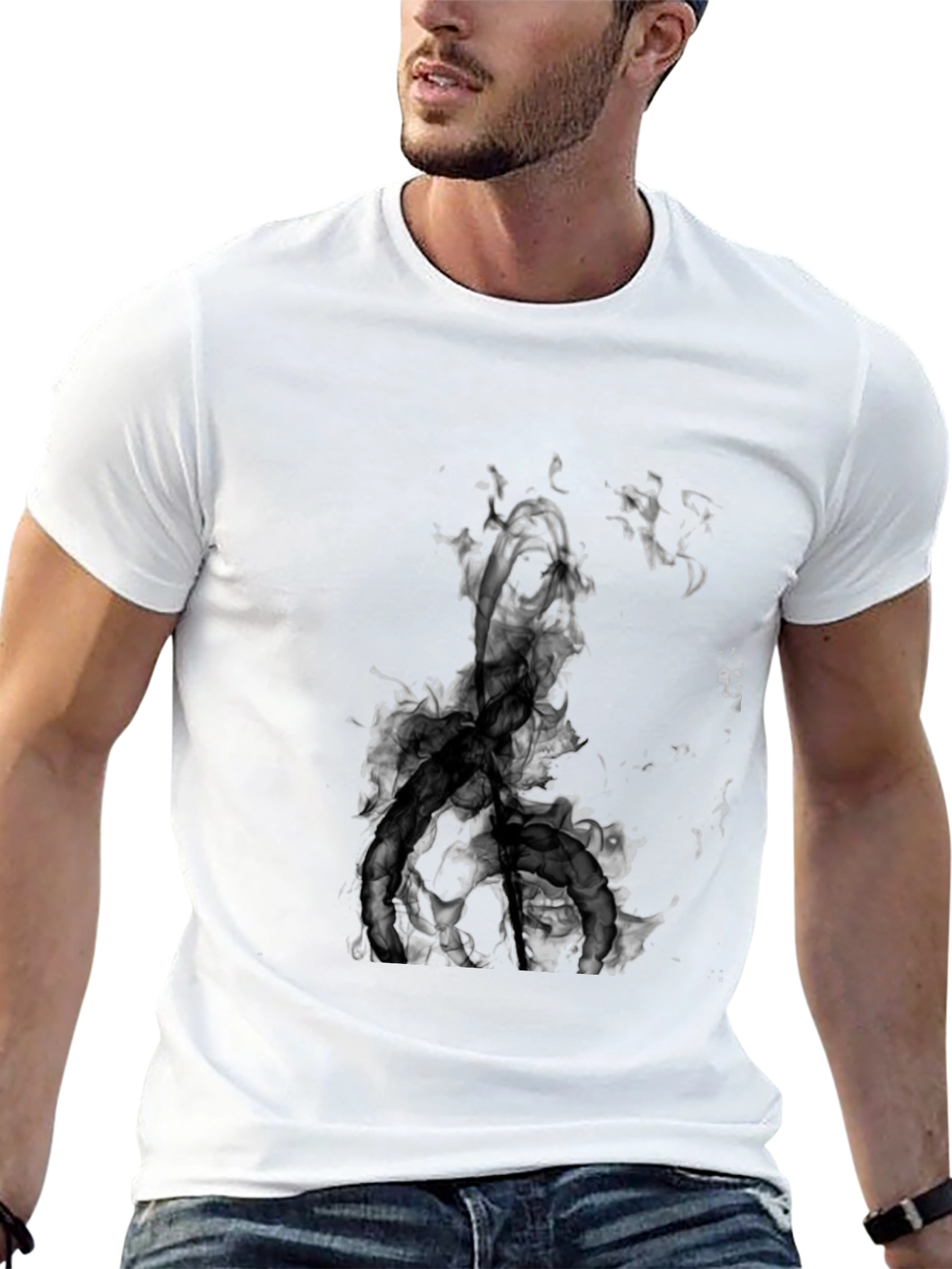 Camiseta Negra con Diseño Abstracto en Blanco y Negro