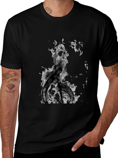 Camiseta Negra con Diseño Abstracto en Blanco y Negro
