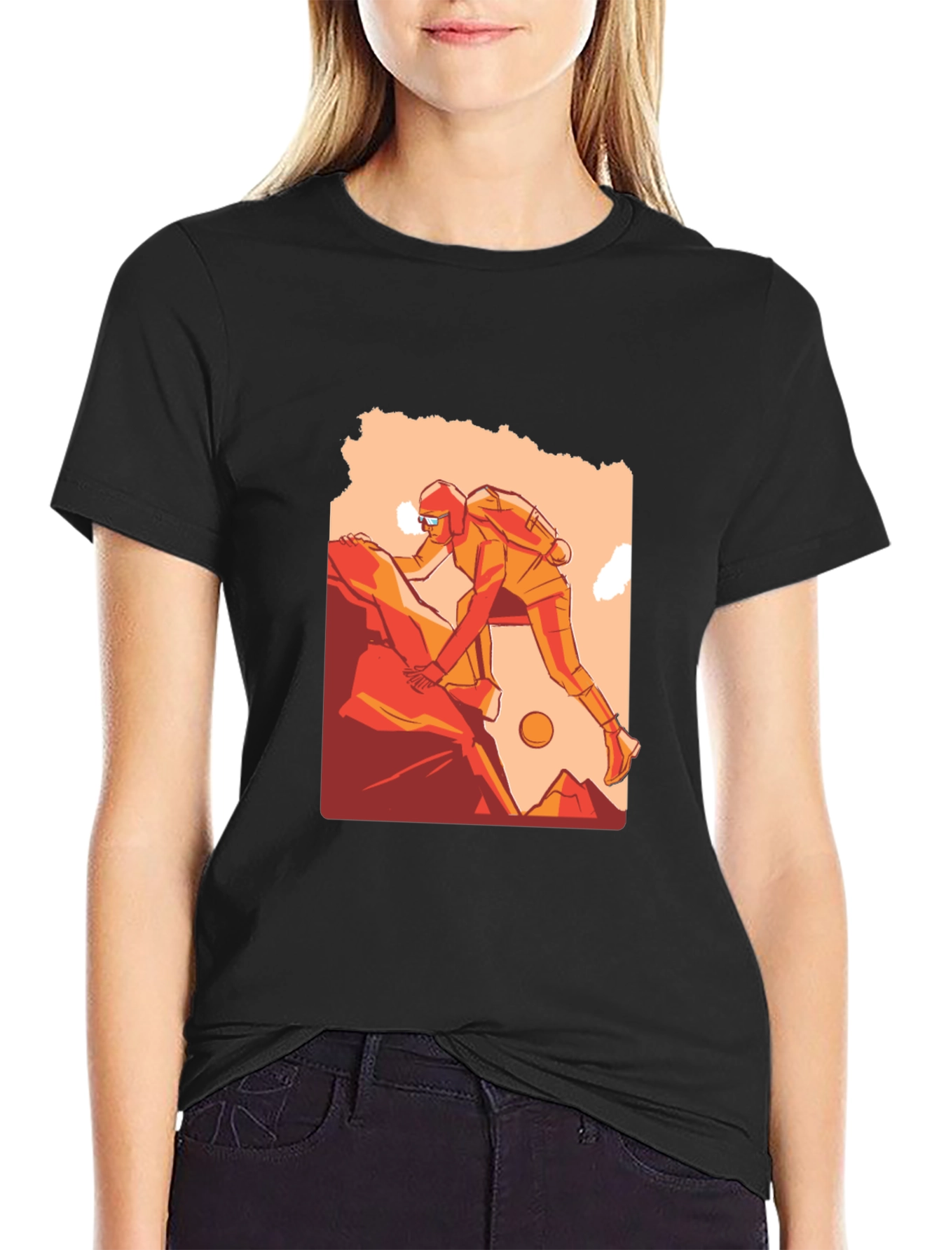 Camiseta Negra con Diseño de Escalador de Montaña