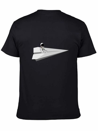 Camiseta Negra Astronauta Avión de Papel